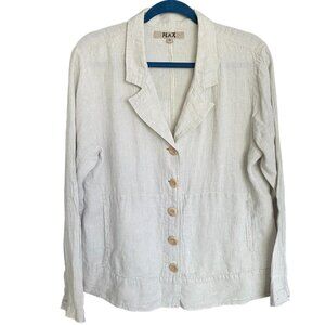 FLAX 100% Linen Neutral Lightweight Oversized Blazer Jacket with Pockets Size S